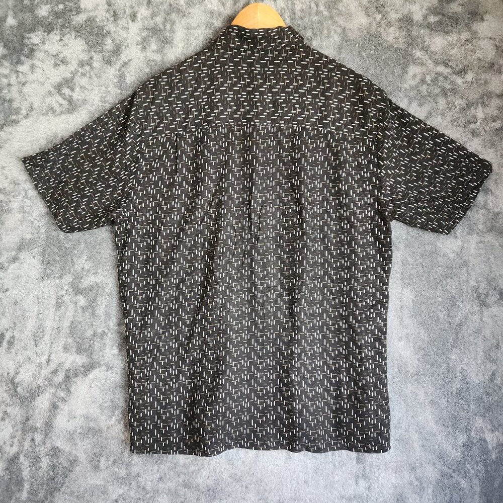 Toscano Silk Blend Men's Button Up Shirt Short Sleeve Large Black EUC Geometric - Picture 6 of 10